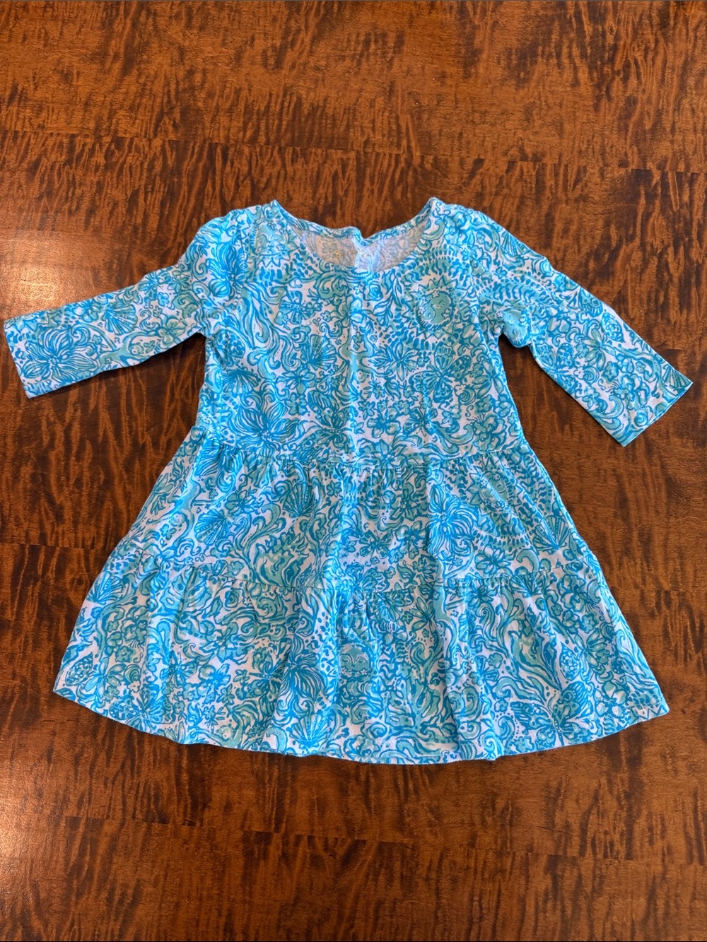 Lilly Pulitzer Aqua and White Floral Girls' Twirl Dress